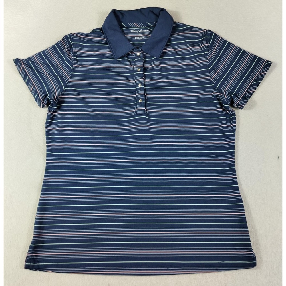 Tommy Armour Polo Shirt Mens Medium Blue Stripe Dri-Logic Golf Stretch Tennis